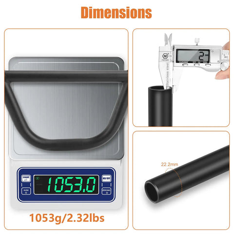 Beefy 22.2mm BMX Handlebar weighing 1053g, showing diameter measurement and dimensions details.