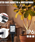 LED Spotlight For Plants And Indoor Outdoor Accent Lighting 12V warm white illuminating potted plant with adapter and stake