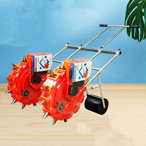 Hand Push Garden Seeder Roller For Double Row Planting Manual Seeder And Fertilizer Applicator Precision Garden Planter