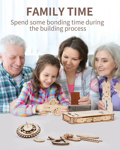Family time with 3D Puzzle Kit For Adults Wooden Printing Press Model Building Kit With 303 Pieces, DIY Wood Craft, STEM Hobby Toy