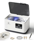 Powerful 45KHz Cleaner With 20oz Capacity And Cleaning Basket, 304 Stainless Steel Tank with glasses and jewelry items