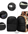 Unisex Vintage Ethnic Floral Tree Pattern Backpack With Large Capacity, Durable Polyester Build, open front showing pockets