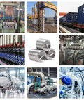 Collage of industrial scenes with M6 wire thread inserts for 6mm drill, 1mm pitch, 2D length in 304 stainless steel metric, 100 pcs pack.