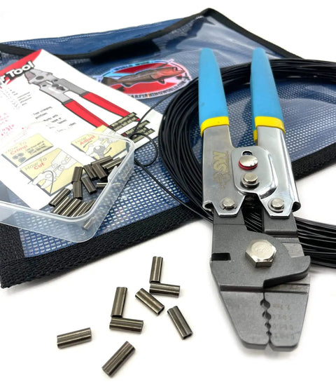 Spearfishing Line Rigging Kit With Crimping Tool Monofilament Line 100 Ft Black 250 Lb Double Copper Sleeves Boat Ready