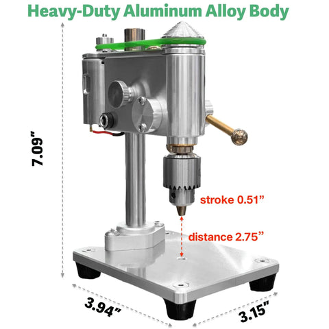 Kickass Mini Drill Press And Compact Benchtop Drilling Station For High Precision Woodworking and Epoxy Casting featuring heavy-duty aluminum design.