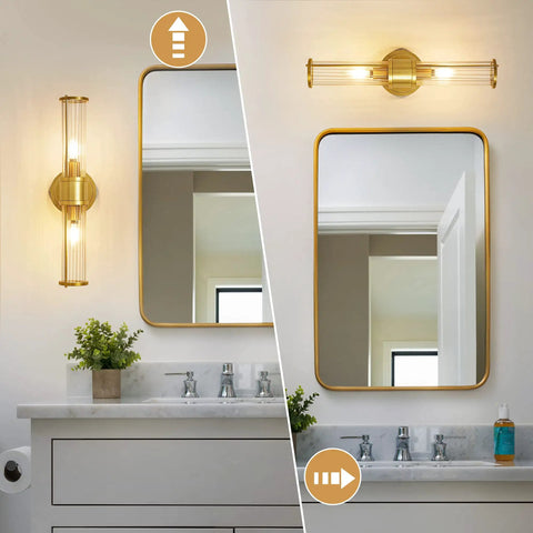 Gold Aluminum Wall Sconce With Cut Glass Shade, Up And Down Lighting, Modern Vanity Light For Bathroom Mirror, Hallway, And Living Room