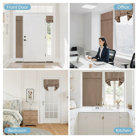 French Door Curtains With Privacy Blackout Tie Up Shade For Kitchen Dining Nursery And Bathroom Energy Saving Door Covering 26 By 72 Inches Mocha One Panel Easy Install No Drill shown in different room settings