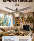 TALOYA 52" Farmhouse Ceiling Fan with Light and Remote, Rustic Style in living room, showcases summer and winter airflow modes.