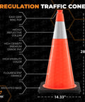 Heavy Duty 28 Inch Orange Traffic Cones With 6 Inch Collar, 4 Pack, Rugged PVC Safety Markers For Parking, Construction