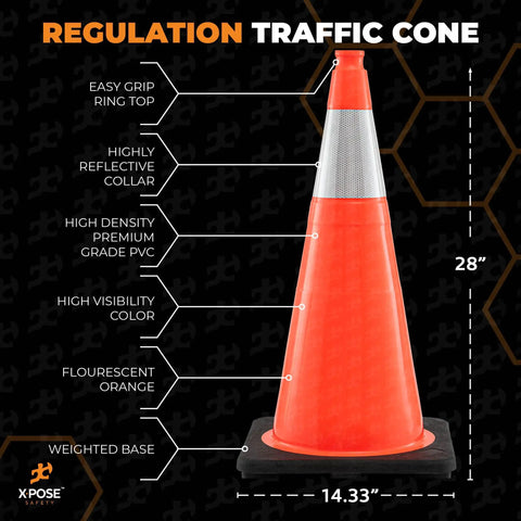 Heavy Duty 28 Inch Orange Traffic Cones With 6 Inch Collar, 4 Pack, Rugged PVC Safety Markers For Parking, Construction