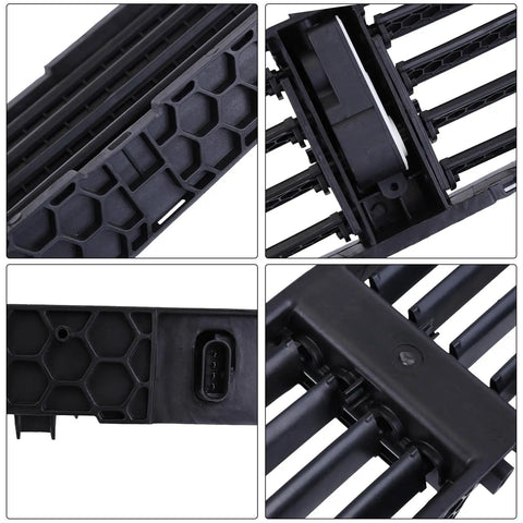 Top Tier Front Lower Active Grille Shutter With Electric Motor For Quick Slide In Direct Swap Compatible With 2016 2023 Chevy Malibu Bolt Ev And Buick LaCrosse showing detailed close-up of plastic assembly with electric motor.