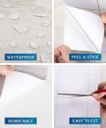 36 By 200 Inch Thick Textured White Concrete Wallpaper Peel And Stick Matte Self Adhesive Cement Look For Countertops Cabinets And Bathrooms Waterproof Wall Covering With Industrial Vibe And Easy To Clean No Residue features showing waterproof, peel and stick, removable, and easy to cut properties.