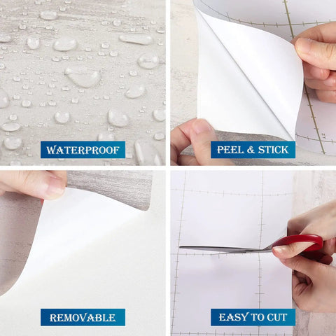 36 By 200 Inch Thick Textured White Concrete Wallpaper Peel And Stick Matte Self Adhesive Cement Look For Countertops Cabinets And Bathrooms Waterproof Wall Covering With Industrial Vibe And Easy To Clean No Residue features showing waterproof, peel and stick, removable, and easy to cut properties.