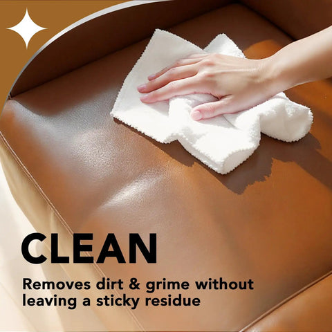 Cleaning brown leather upholstery with leather cleaner and conditioner that deep cleans, brings back soft supple leather and protects.