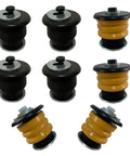 Heavy Duty Eight Piece Body Mount Bushing Kit Plug And Play For 2002 To 2005 Ford Explorer and Mercury Mountaineer showing eight rubber suspension bushes