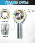 4 Pack 3/4 Inch Male Rod End Bearings With Jam Nuts, 3/4-16 UNF Left Hand Threads, ABEC3 Precision For Agriculture, Machinery, And CNC Equipment, Smooth, Flexible Motion In Tight Spots, shown with copper ring and oil nozzle
