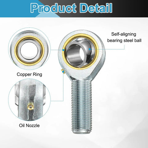 4 Pack 3/4 Inch Male Rod End Bearings With Jam Nuts, 3/4-16 UNF Left Hand Threads, ABEC3 Precision For Agriculture, Machinery, And CNC Equipment, Smooth, Flexible Motion In Tight Spots, shown with copper ring and oil nozzle