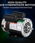 Heavy Duty 5HP Air Compressor Motor 230V Single Phase 56 Frame Electric Motor with rolled steel casing and keyed shaft.
