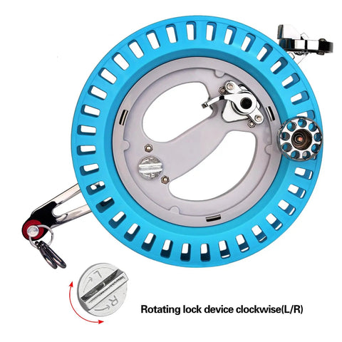 Close-up of Big Kite Reel With Brake For Easy Outdoor Flying Pro Grade 10.6 Inch String Winder showing rotation lock detail