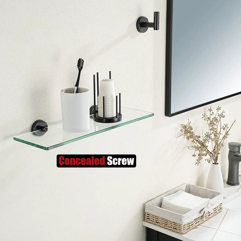Oil Rubbed Bronze Bathroom Glass Shelf, 16 By 5 Inches, 8mm Tempered Glass With 304 Stainless Steel Wall Mount, organizer in modern bathroom.
