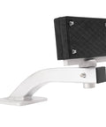 HECASA universal 90-degree trolling motor bracket; white aluminum arm, textured black mounting plate, side view.