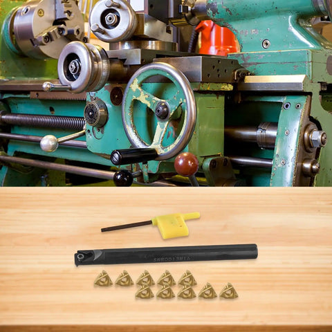 Lathe Internal Thread Boring Bar With 10 16IRAG60 Carbide Inserts SNR0013M16 For CNC Turning Operations shown with lathe machine