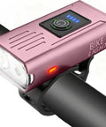 Pink Bike Light Set With Ultra Bright Dual LED Front And Rear Lights, USB Rechargeable, waterproof, mounted on bike handlebar