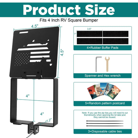 Aluminum RV Bumper End Cap 2 Pack for 4 Inch Square Bumpers with vent holes and included accessories; size and design details