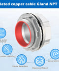 Pro Level Rock Solid 2 Piece Pack Of 2 Inch Watertight Conduit Hub Fittings Featuring Heavy Duty Rubber O Rings For No Sweat Outdoor Electrical Wiring Projects, plated copper cable gland with red rubber.