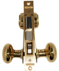 Beefy Double Cylinder Iron Gate Mortise Lock Set With Ornamental Knob Plate And 2 Point 5 Inch Backset Left Hand Reverse Polished Brass Finish 1 Inch Deadbolt And 1 Inch Face Plate