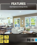 Living room with Six Inch Slim LED Recessed Ceiling Light With Junction Box Dimmable Downlight With Baffle Trim 5000K