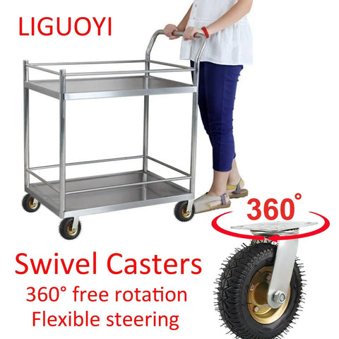 Heavy Duty Rubber Casters Set Of 4, Pneumatic Swivel Wheels That Roll Slick And Quiet on a cart with flexible 360-degree steering.