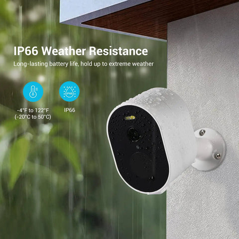 Outdoor Security Camera 2K QHD With Color Night Vision For Crisp Color Footage mounted outside handling rain showing IP66 weatherproof