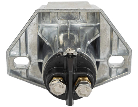 Heavy Duty Tractor Trailer Connector Socket For Power Tarp And Winch Systems Round Pin Truck Side Plug Die Cast Zinc Body, front view.