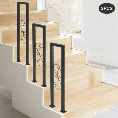 Two Pack U Shaped S Scroll Staircase Handrails Premium Carbon Steel Build Weather Resistant Coating Indoor Outdoor Step Railing on stairs