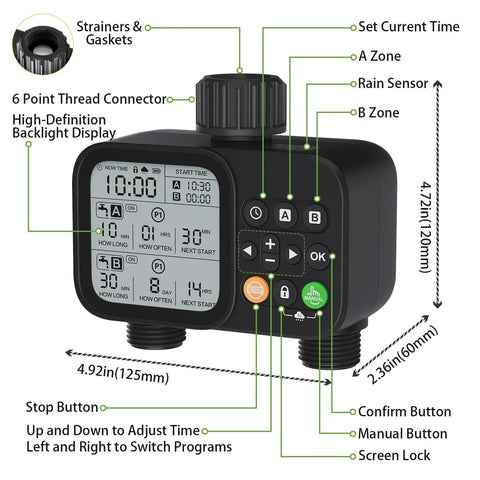 Digital Two Outlet Sprinkler Timer With Rain Delay Manual And Automatic Watering System Outdoor Controller With Display