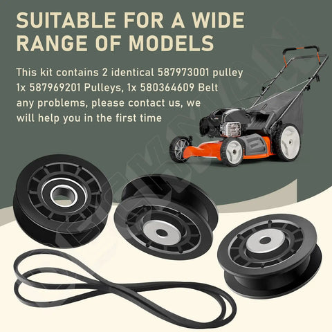 Heavy Duty Pulleys And Belt Kit For AWD Lawn Tractors, Includes 2 Pulleys And 1 Belt, Replaces 580364610 580364605
