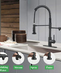 Drinking Water Faucet With Pull Down Kitchen Filtration Spout For Independent RO System Connection, Matte Black