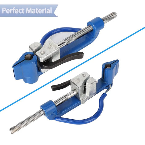 Stainless Steel Strapping Tool Set With Spin Tensioner And Cutter featuring blue handle and metallic cutter detail