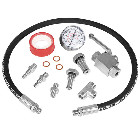 Ford 6.0L 7.3L Powerstroke Diesel High Pressure Oil System IPR Air Test Tool Kit With Leak Detection Fittings showing components.