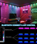 Sixteen Inch 18W RGB LED Light Bars Kit With App Control And Remote in living room ambiance with app interface display