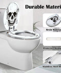 Elongated Resin Toilet Seat for Bathroom with skull design, durable resin, and stainless steel hinges.