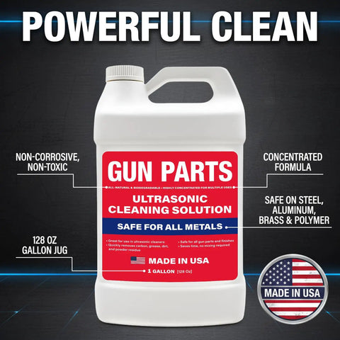 Heavy Duty Ultrasonic Gun Cleaning Fluid One Gallon Pro Strength Mixes Into Eight Gallons, safe for all metals in 128 oz jug.