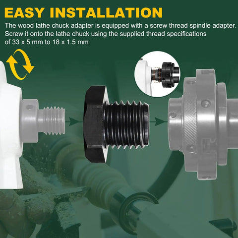 Woodworking Lathe Headstock Spindle Adapter M18x2.5mm To 1x8TPI Chuck Converter for Quick Tool Swaps installation diagram