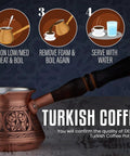 Thick Copper Turkish Coffee Pot Cezve Ibrik Briki With Wooden Handle And Hand Engraving Antique Copper Finish 9 Ounce Stovetop Coffee Maker