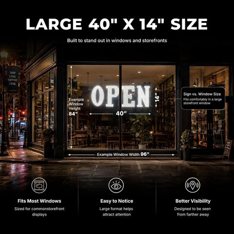 40 Inch By 14 Inch LED Open Sign With Remote Control, Ultra Bright 2500 Lumens, 783 LEDs, 14 Modes, Large Shopfront Window Display