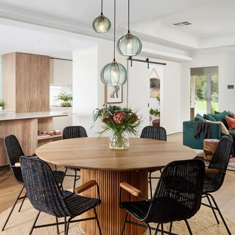 Modern 3-Light Hand-Blown Green Glass Pendant Lighting Chandelier for Kitchen Island, dining room farmhouse style fixture