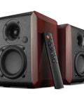 Powered Bluetooth Bookshelf Speakers With 3.75 Inch Woofer, 30W Per Channel, Turntable Ready, remote included, wood finish