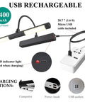 Rechargeable Picture Light With Remote For Paintings And Wall Art, USB charging options, LED indicator, and micro USB cable