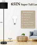 Minimalist Floor Lamp With White Linen Fabric Shade, Tall Modern Standing Light For Living Room Bedroom Or Office, Black Metal Pole And Base With Foot Switch, E26 Base, No Bulb Included in a room setting